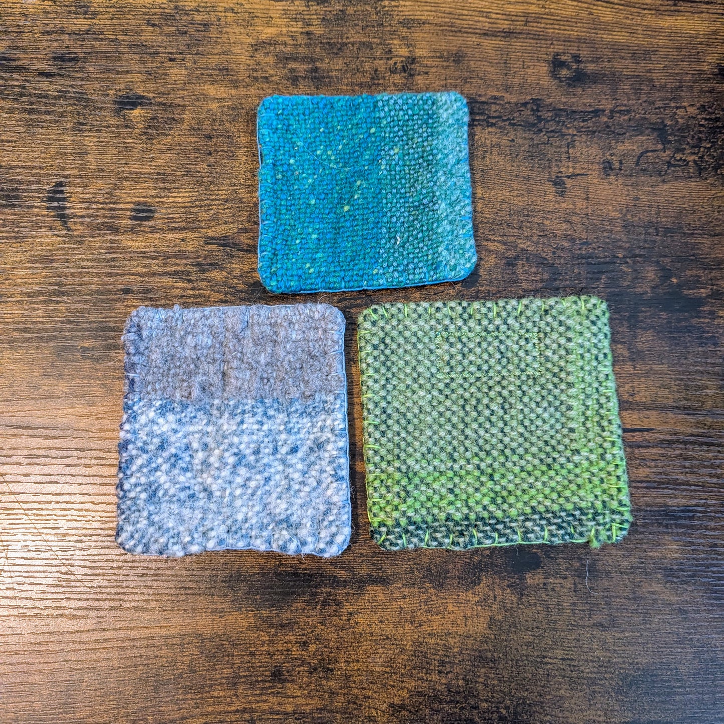 Felted Handwoven Wool Coasters in Blue and Green Tones