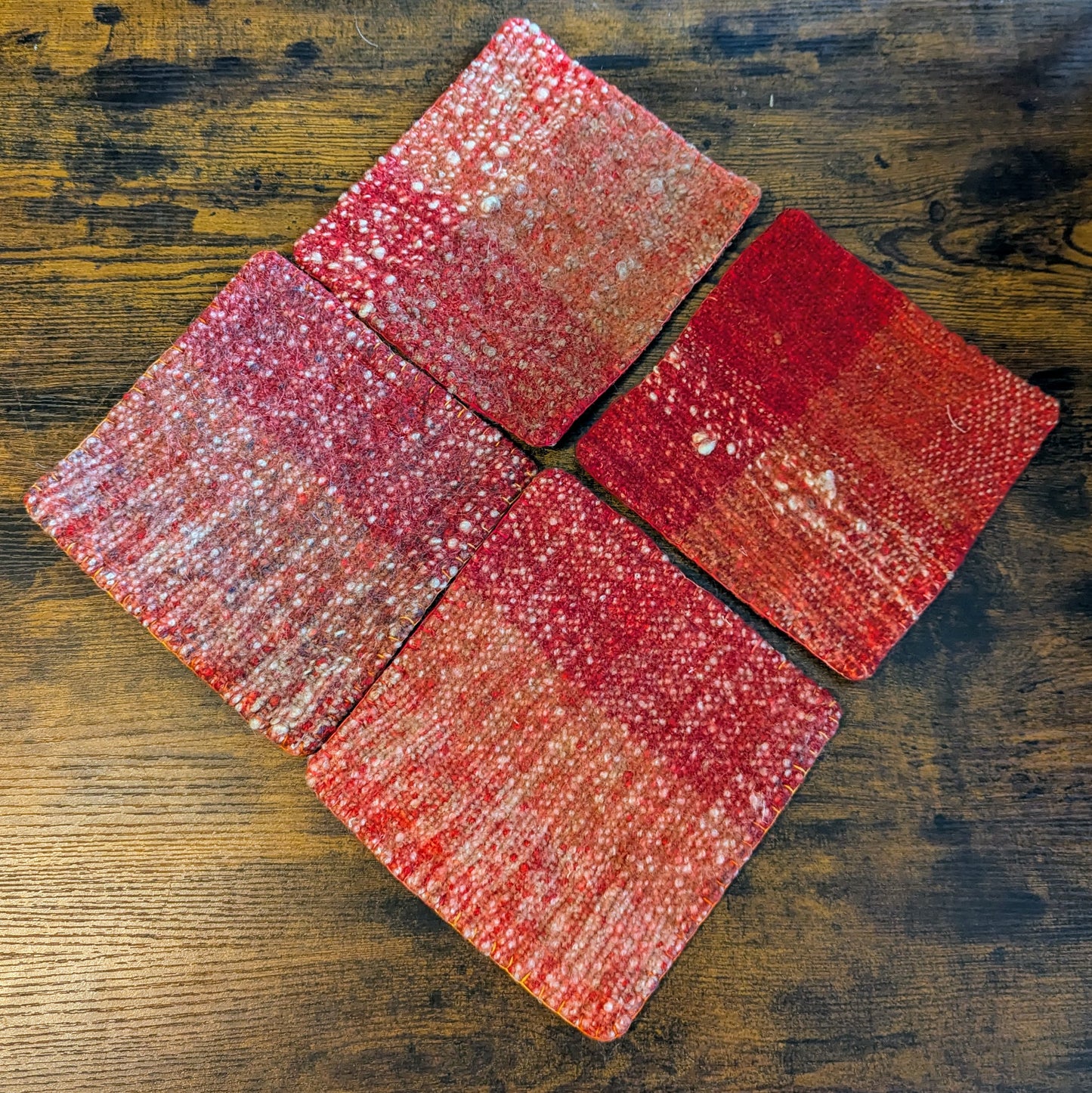 Felted Handwoven Wool Trivets in Red Tones