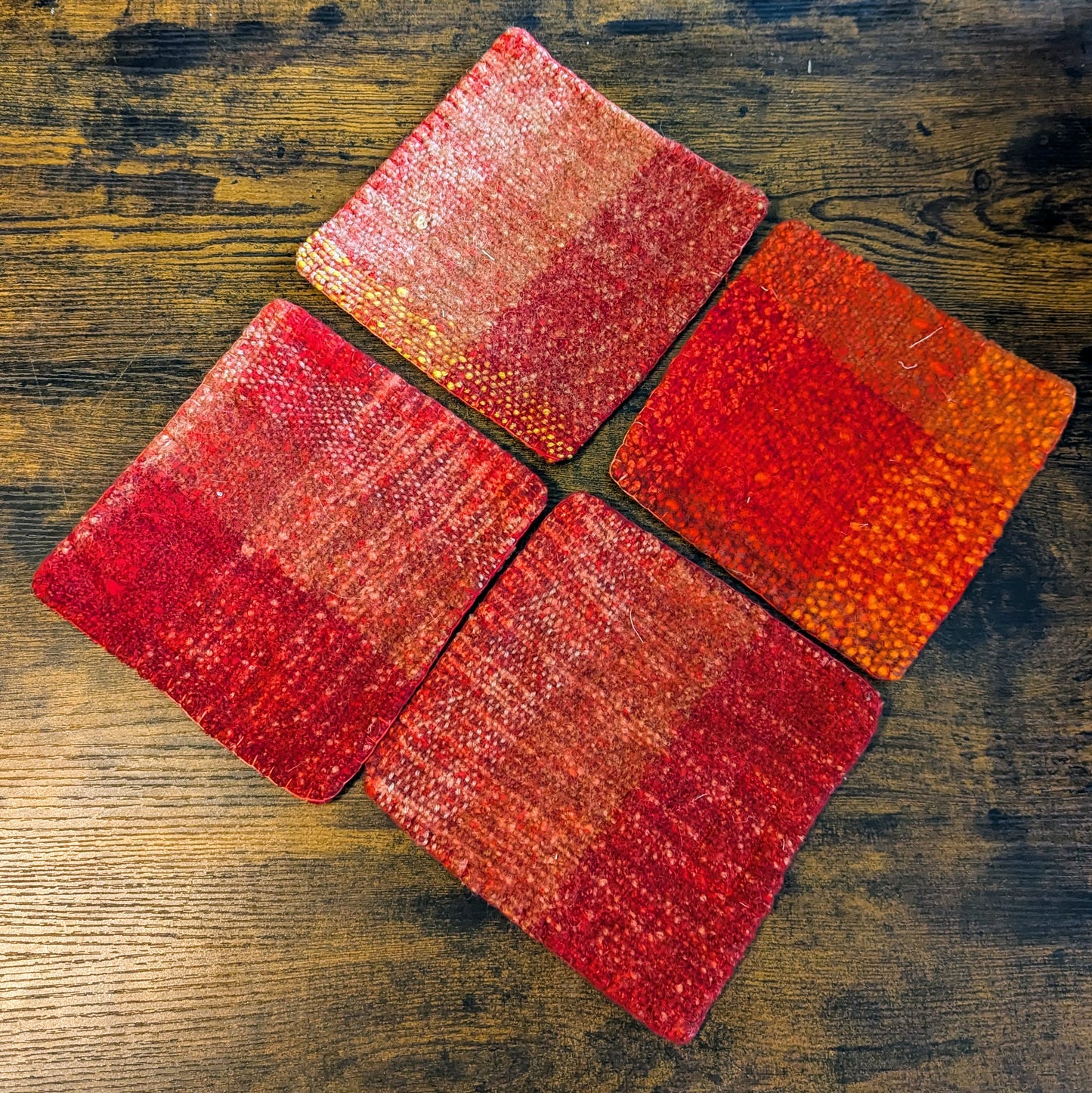 Felted Handwoven Wool Trivets in Red Tones