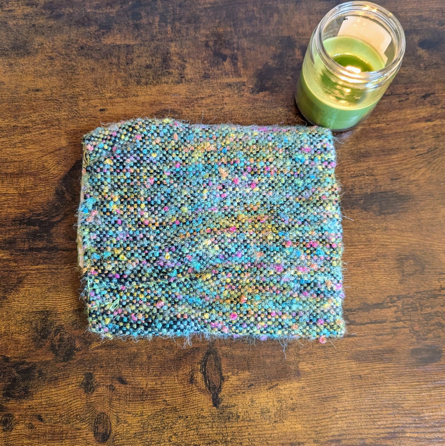 Fuzzy Handwoven Rainbow Green Bag with Mushroom Lining