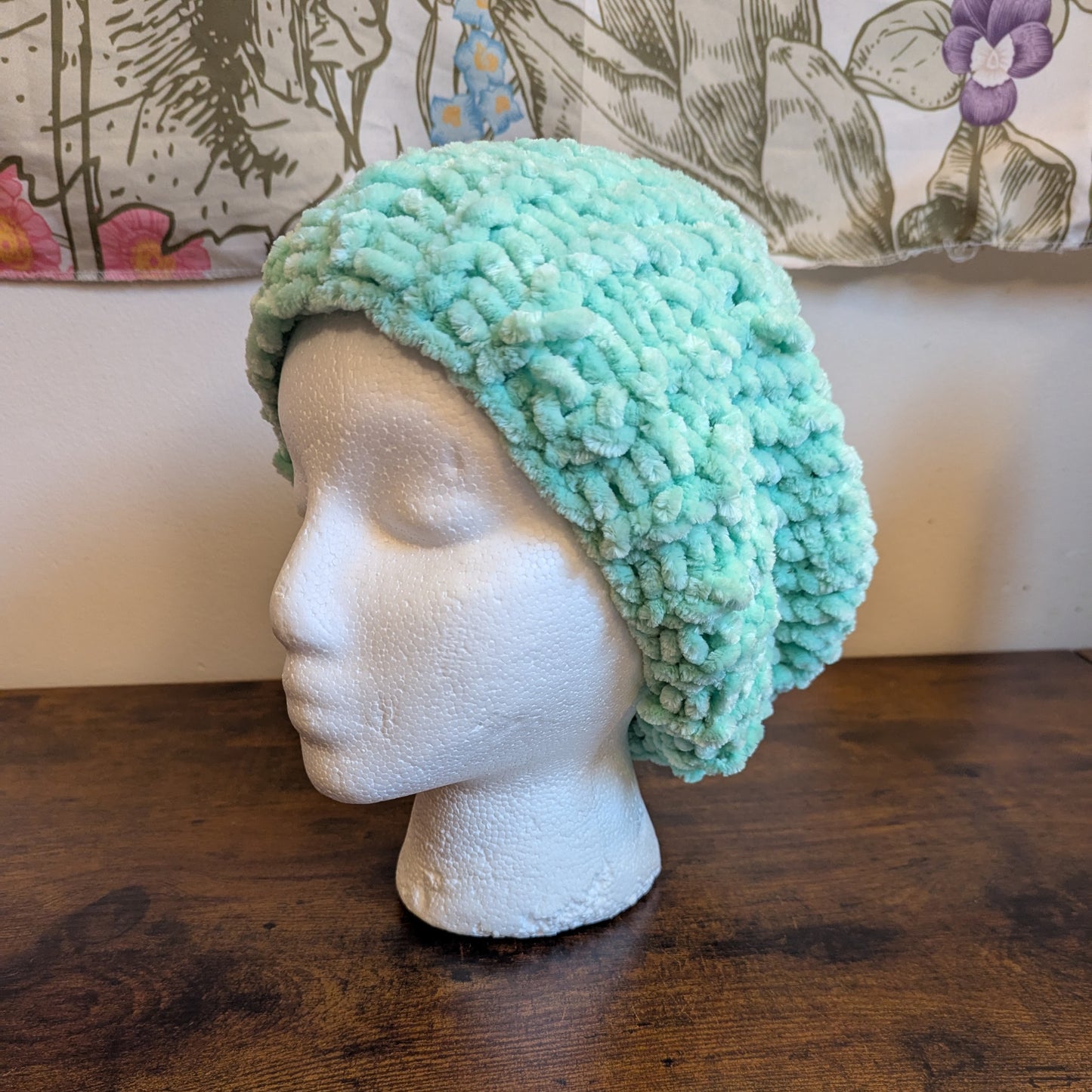 Teal Chenille Handknit Hypoallergenic Hat from More Life Curiosities