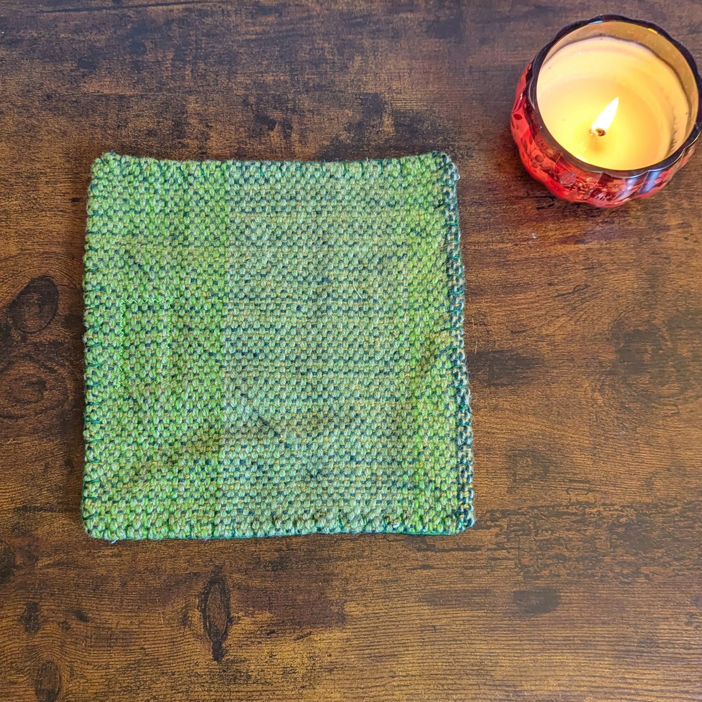 Spring Green Handwoven and Felted Wool Trivets