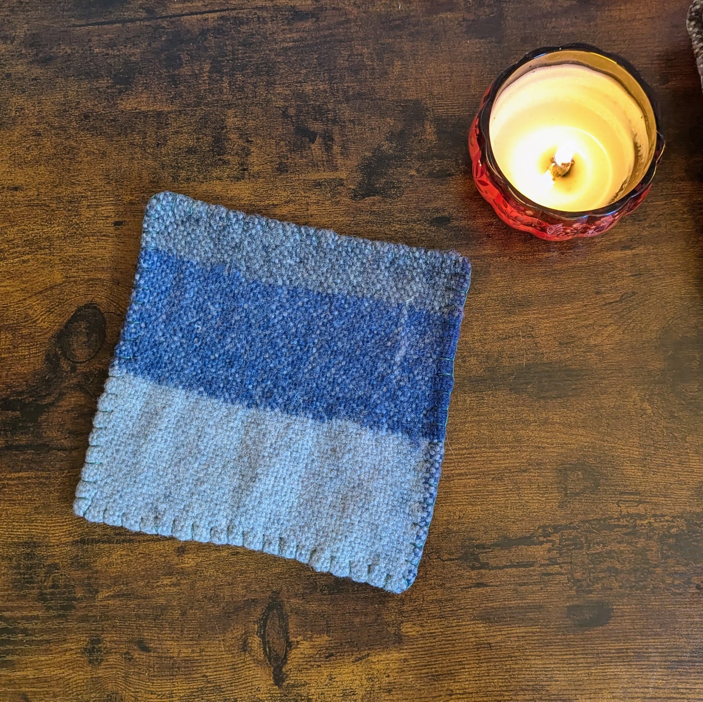 Tri-blue Handwoven Felted Wool Trivet
