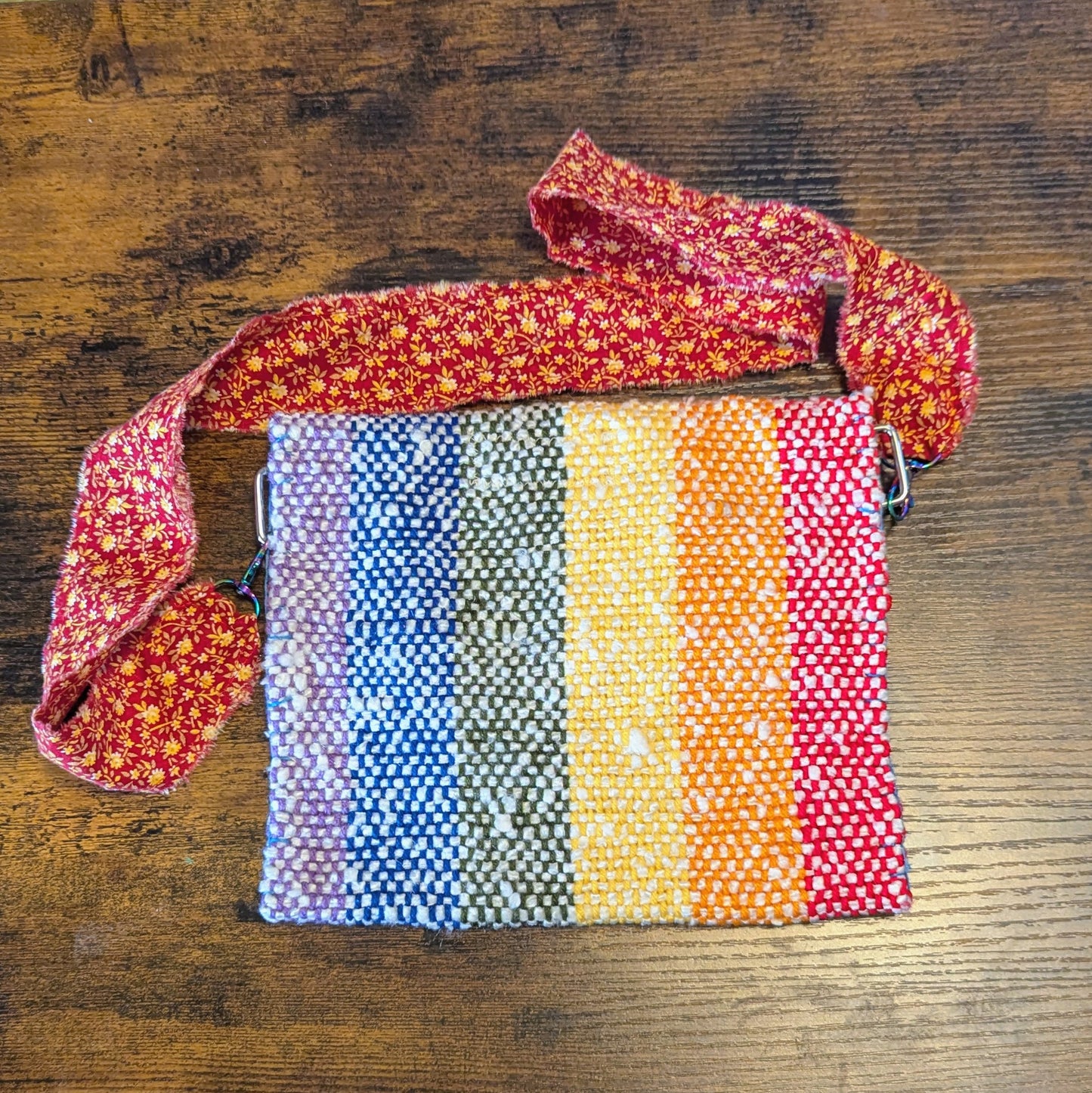 Rainbow and Red Calico Handwoven Shoulder Bag 4