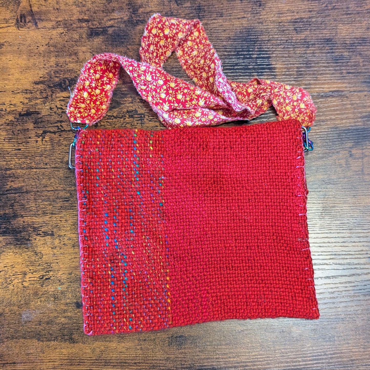 Fire Opal Vintage Red Calico Handwoven Shoulder Bag