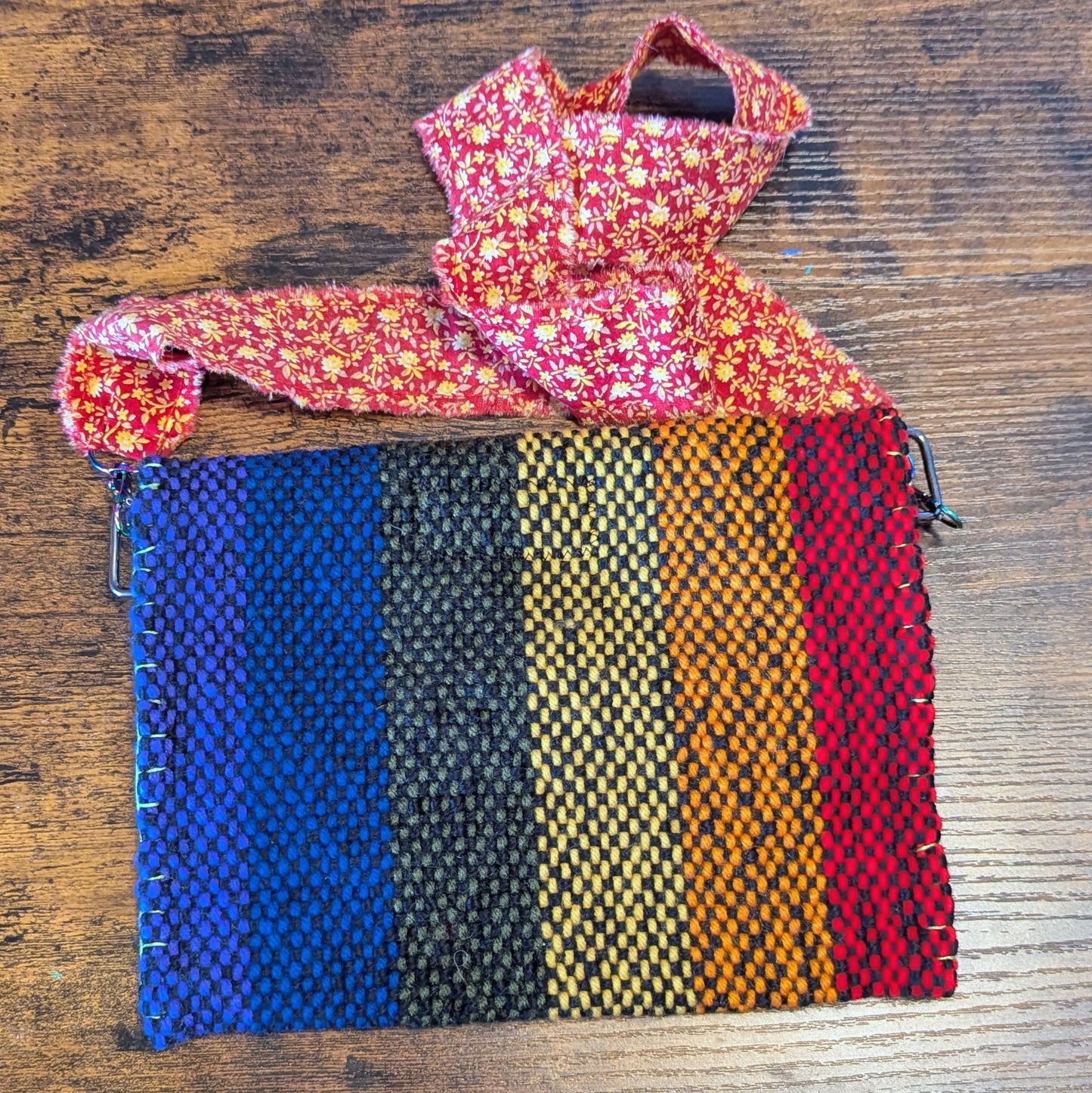 Rainbow and Red Calico Handwoven Shoulder Bag 7