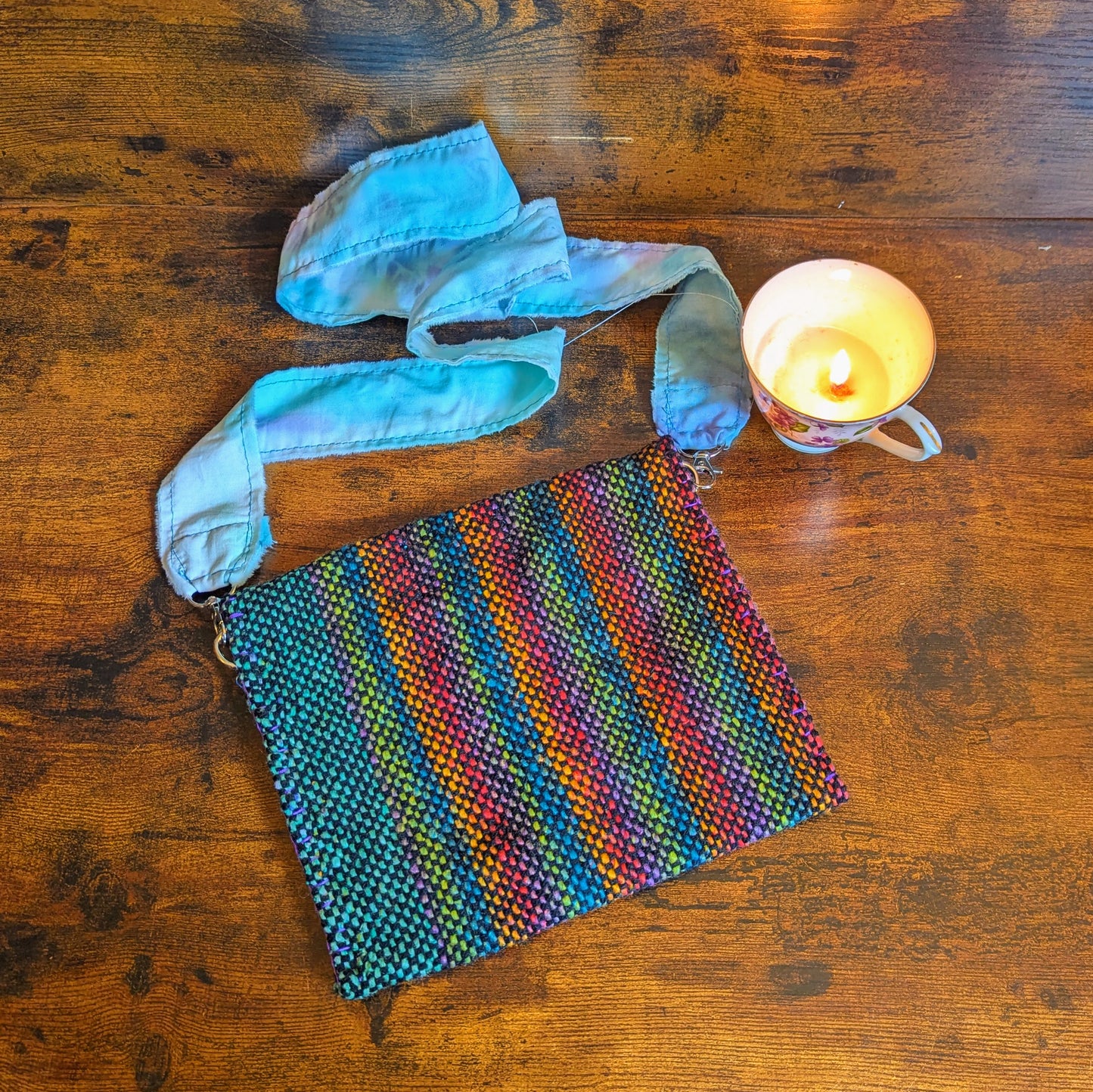 Rainbow Square Handwoven Sari Silk and Cotton Shoulder Bag