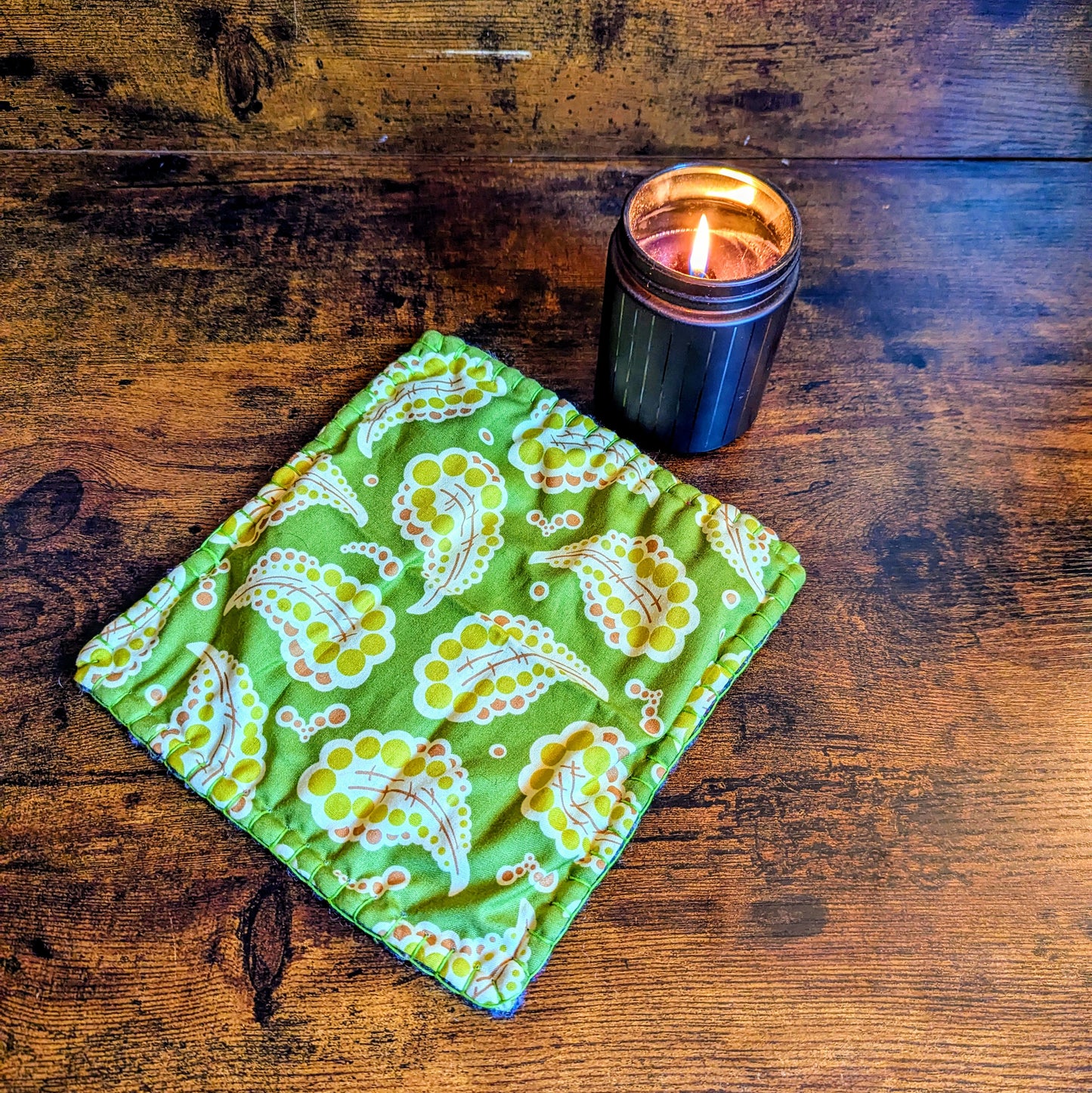 Wildflower Green Paisley Handwoven Felted Wool Trivets (Featuring KittyCat Spins Yarn)
