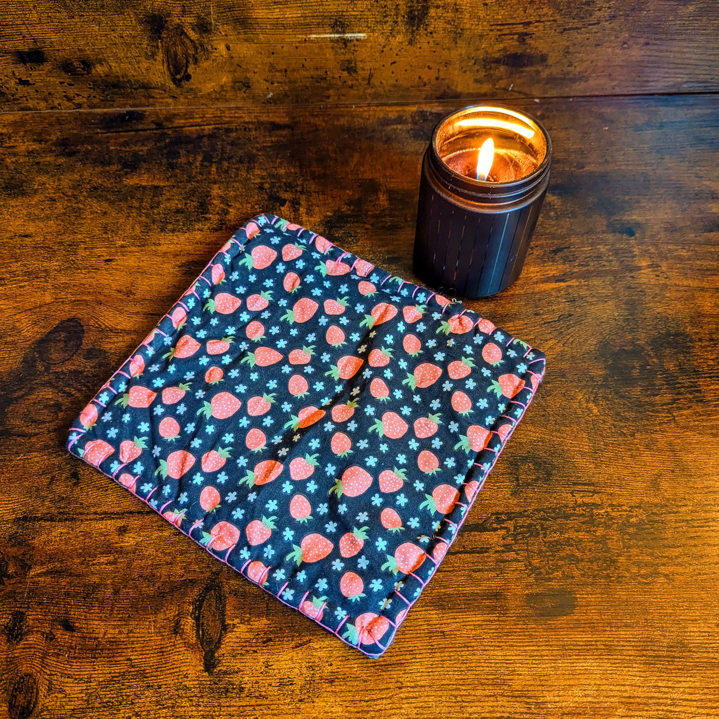 Strawberry Wildflower Handwoven Felted Wool Trivets (Featuring KittyCat Spins Yarn)
