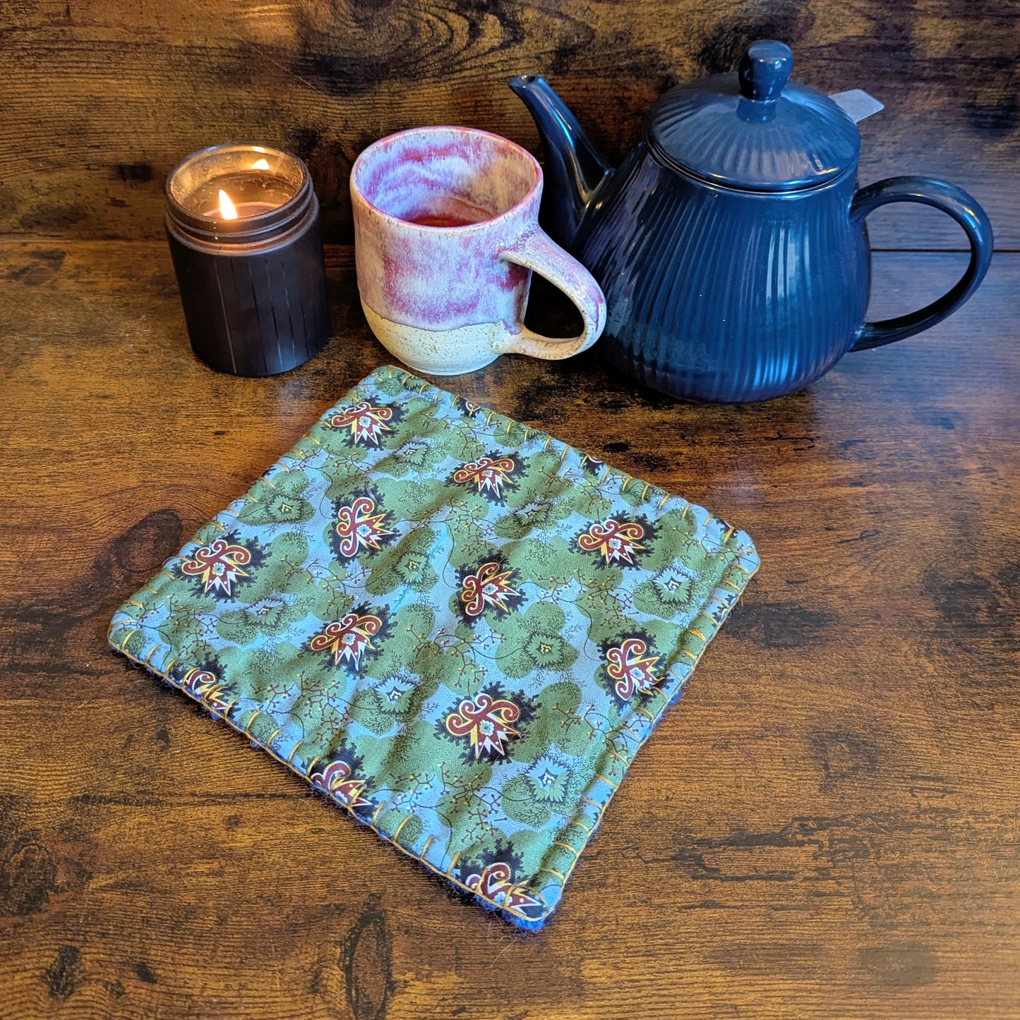 Felted Handwoven Blue and Green Wool Trivets