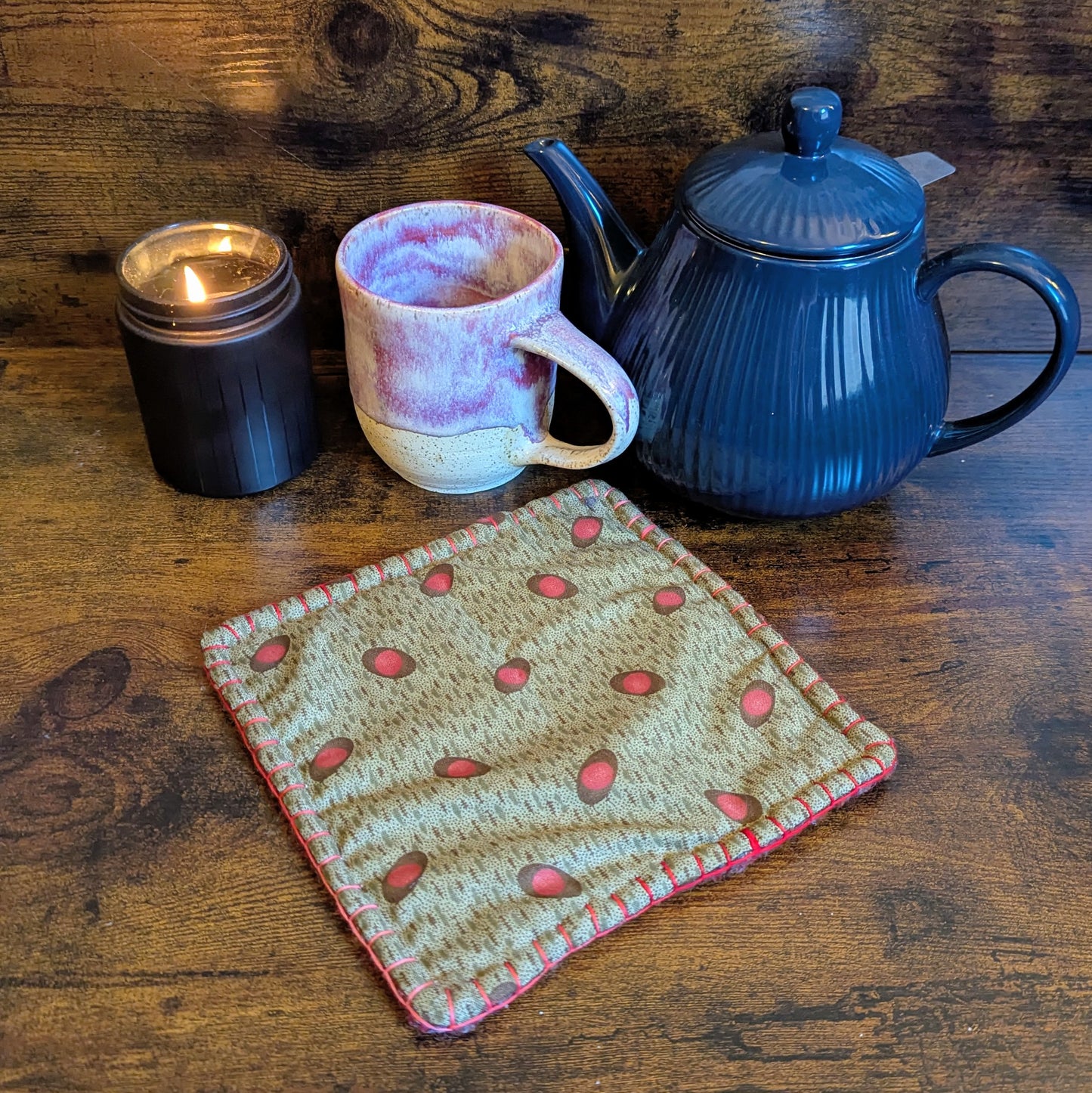 Felted Handwoven Midcentury Style Red and Green Wool Trivets