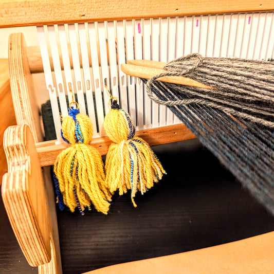 Blue and Yellow Tassel Hook Earrings