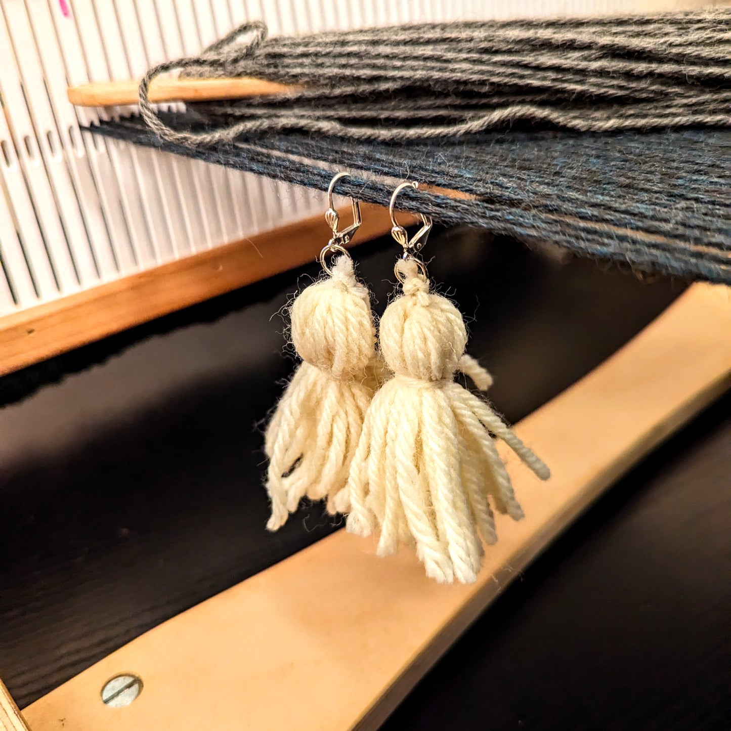 Cream Tassel Lever Back Earrings