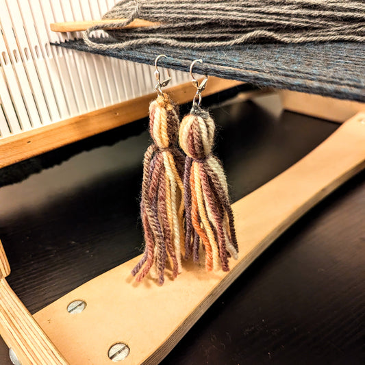Cream and Tan Tassel Lever Back Earrings