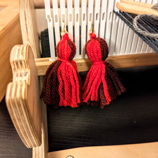 Burgundy and Scarlet Tassel Hook Earrings