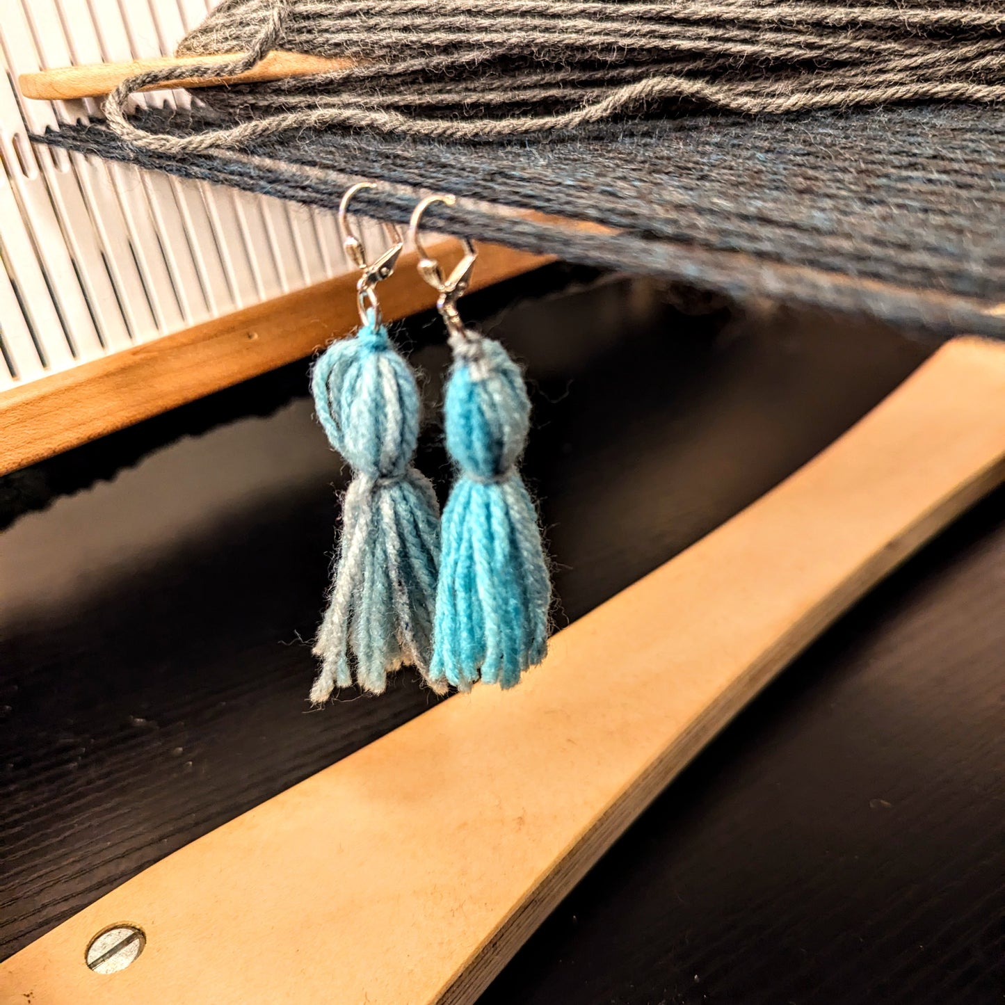 Aqua Tassel Lever Back Earrings