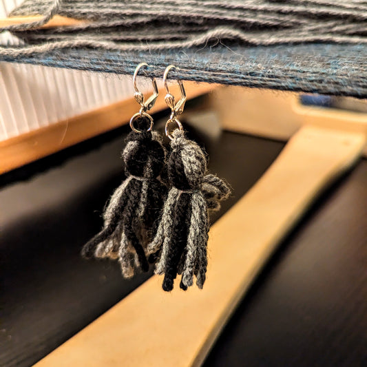 Grey and Black Tassel Lever Back Earrings