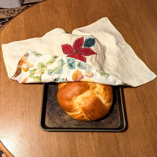 Scarlet Floral Applique Linen Challah Cover and Centerpiece