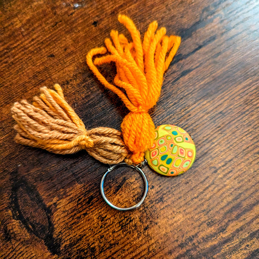 Orange Tassel and Clay Statement Bead Keychain