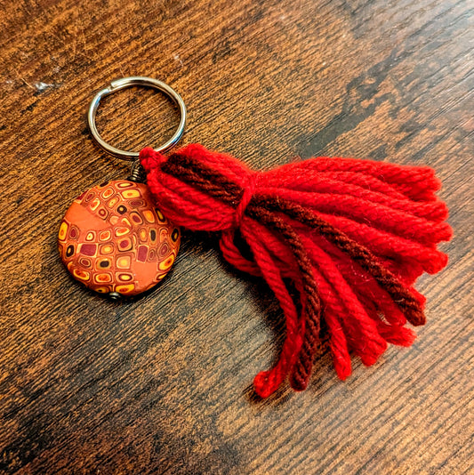 Red Tassel and Clay Statement Bead Keychain