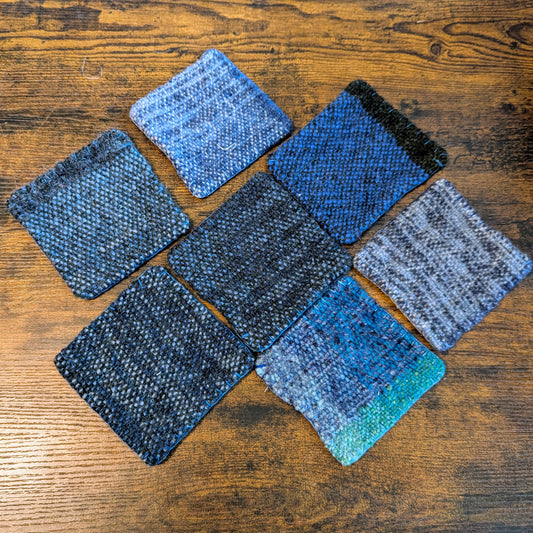 Felted Handwoven Wool Coasters in Blue and Green Tones