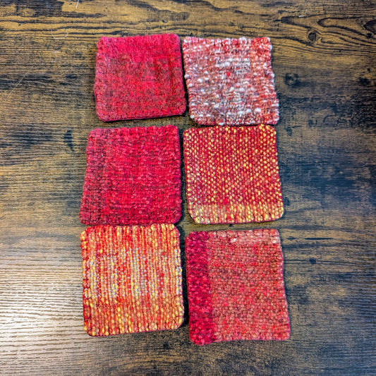 Felted Handwoven Wool Coasters in Red Tones