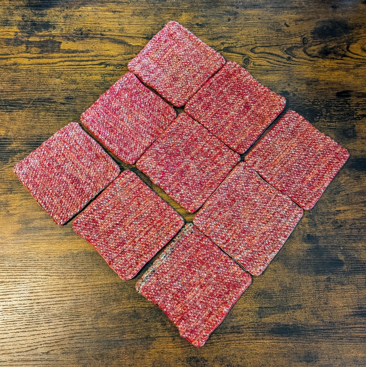 Felted Handwoven Wool Coasters in Red Tones
