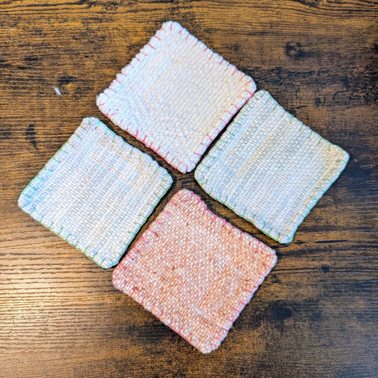 Felted Handwoven Wool Coasters in White and Pink Tones