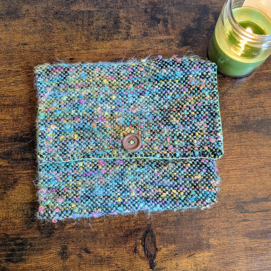 Fuzzy Handwoven Rainbow Green Bag with Mushroom Lining