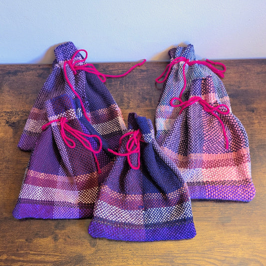 Purple Plaid Wool Drawstring Bags