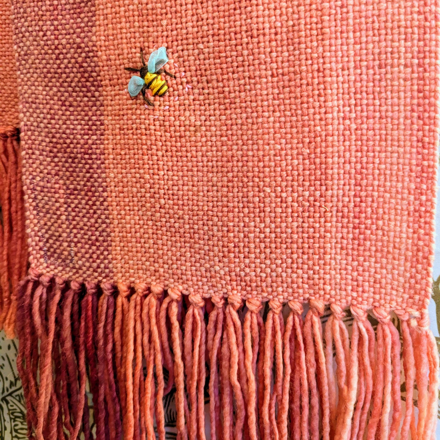Bumblebee Pink Hand-dyed, Hand-embroidered and Handwoven Scarf