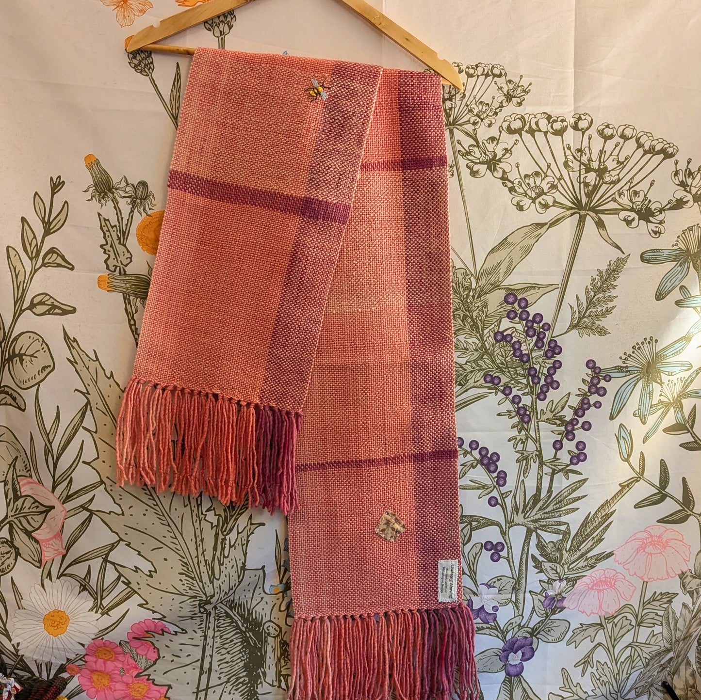 Bumblebee Pink Hand-dyed, Hand-embroidered and Handwoven Scarf