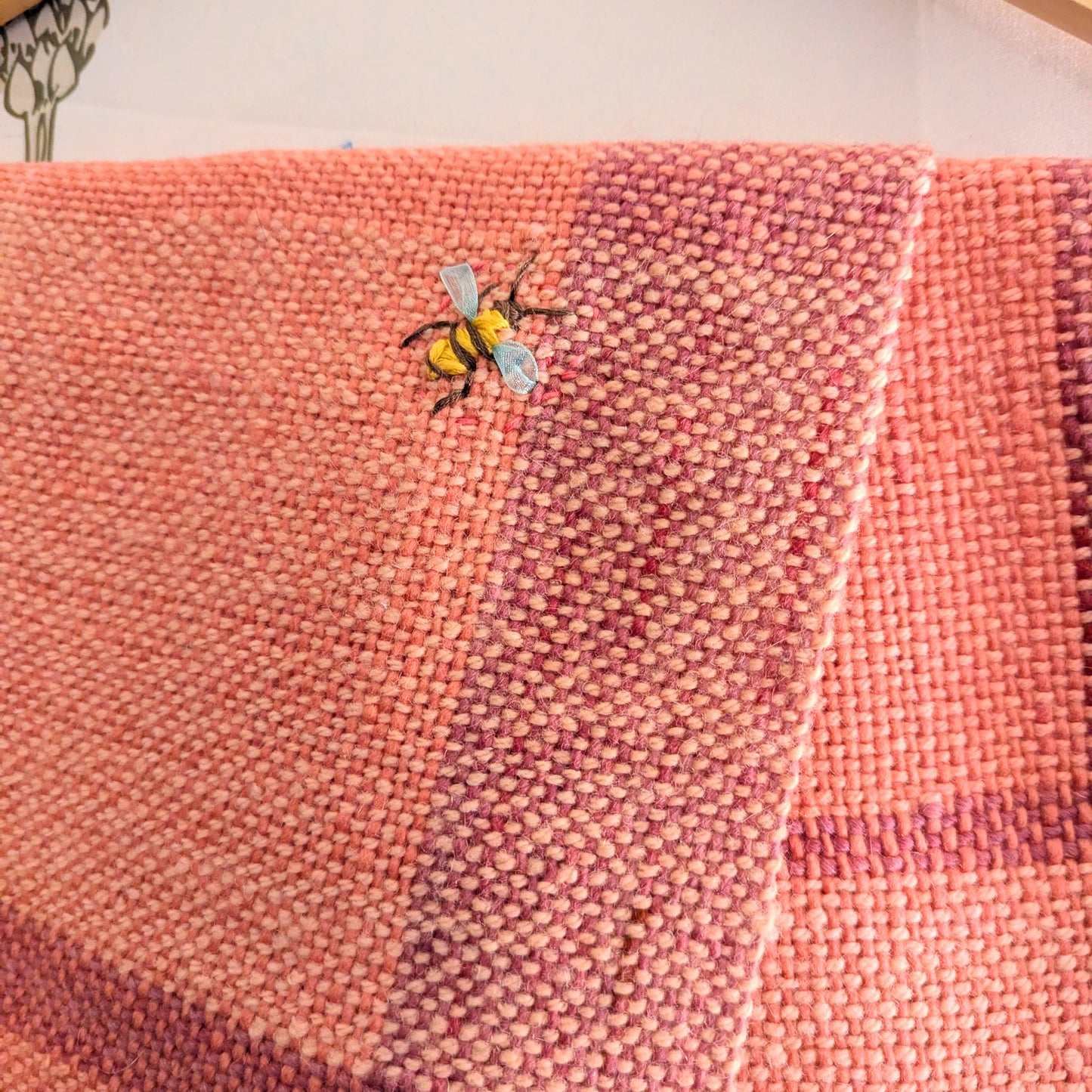 Bumblebee Pink Hand-dyed, Hand-embroidered and Handwoven Scarf