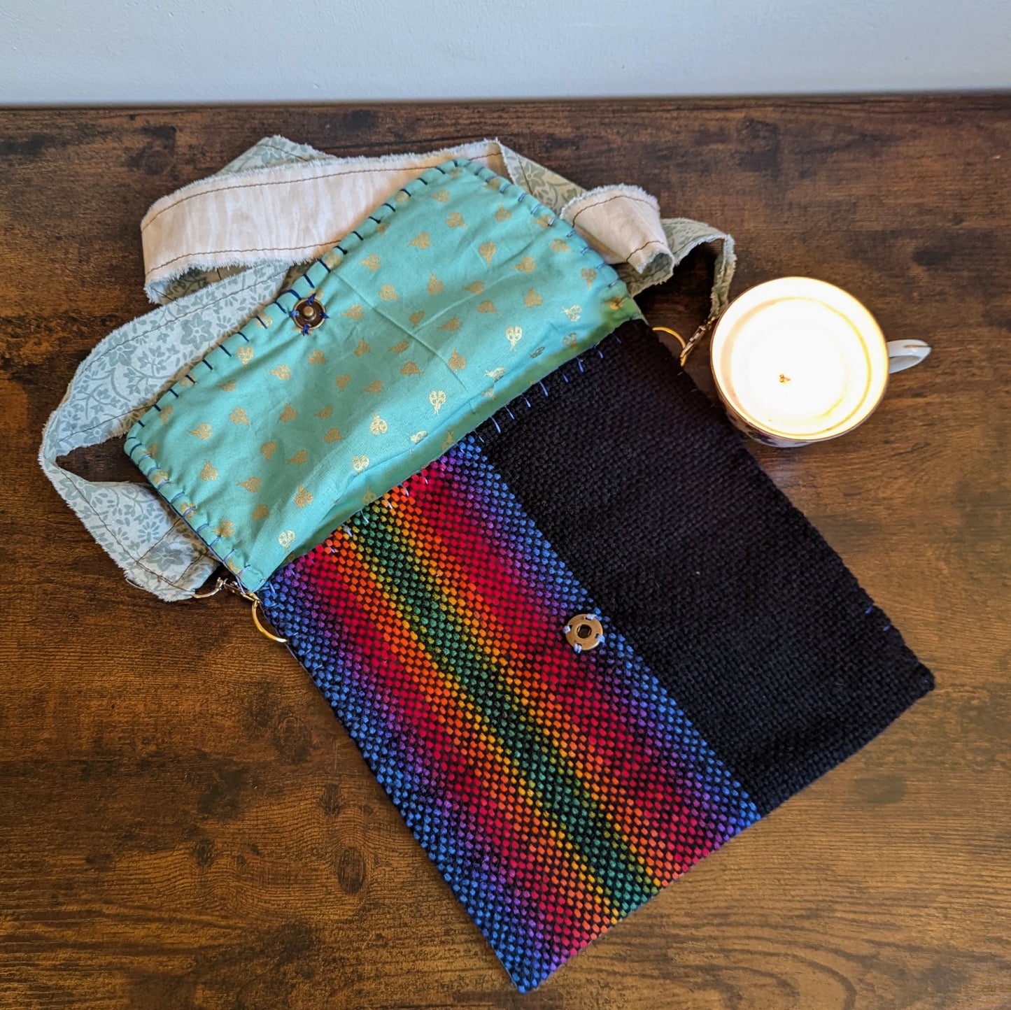 Rainbow Blue Ladybug Handwoven Handbag