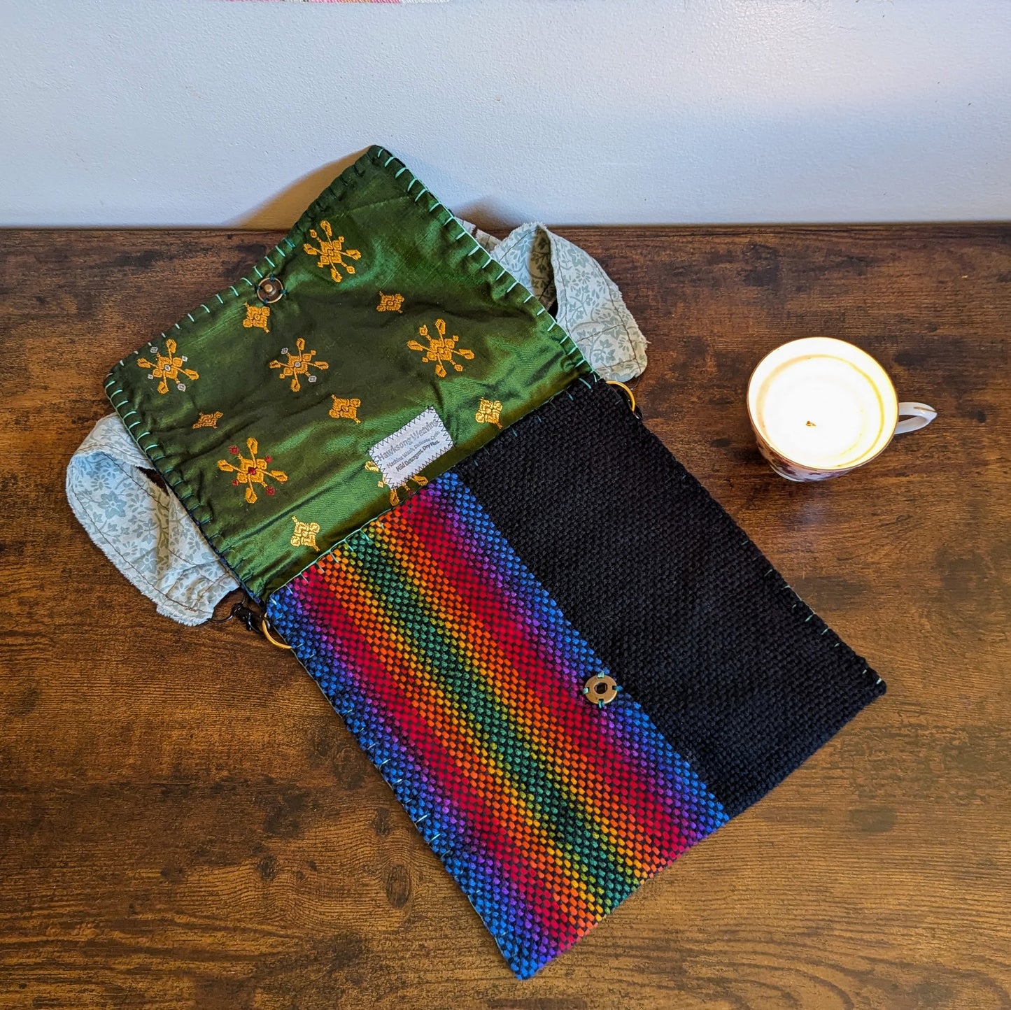 Rainbow Green Silk Handwoven Handbag