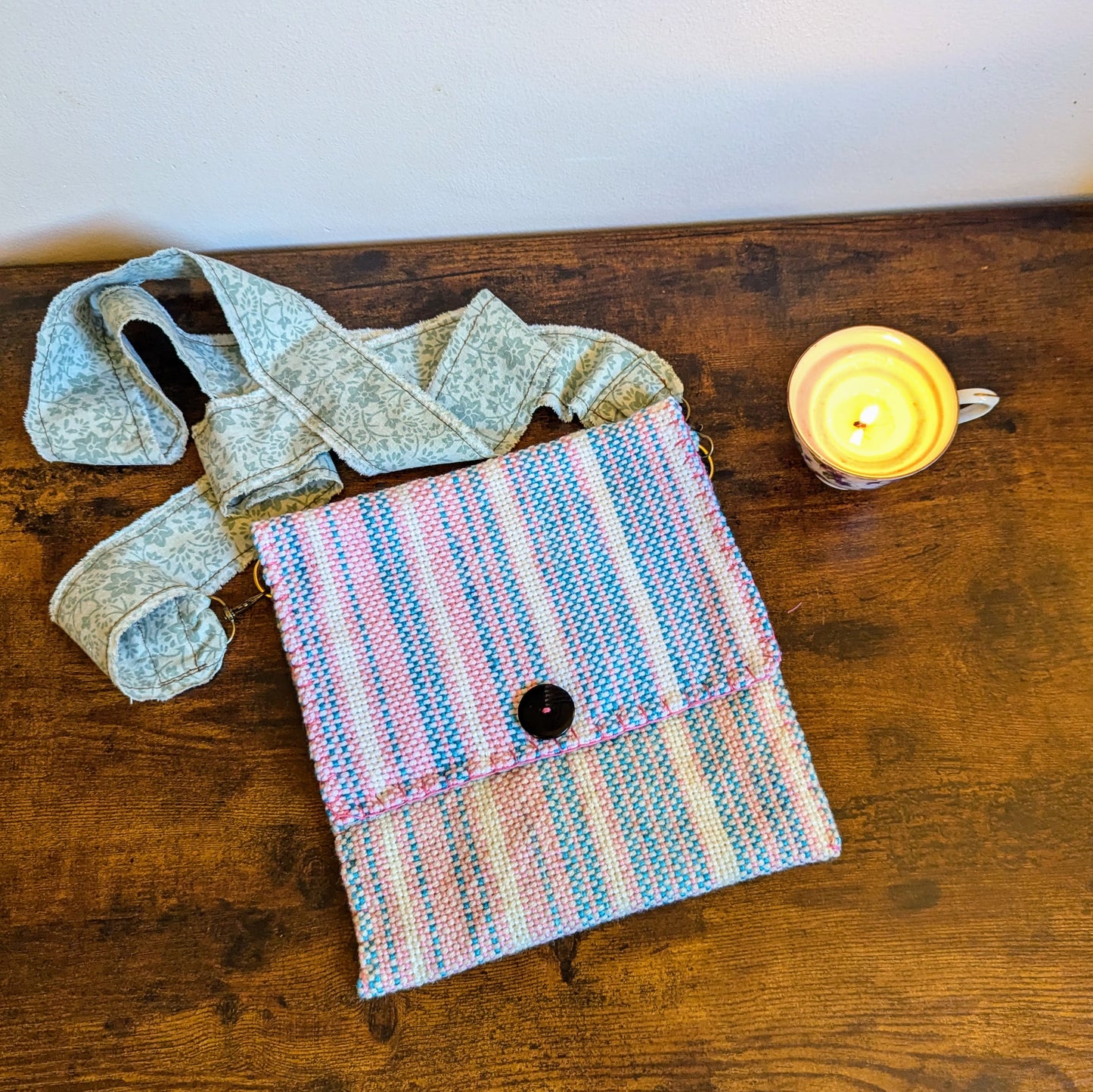 Trans Pride Ebony Stripe Button Handwoven Handbag