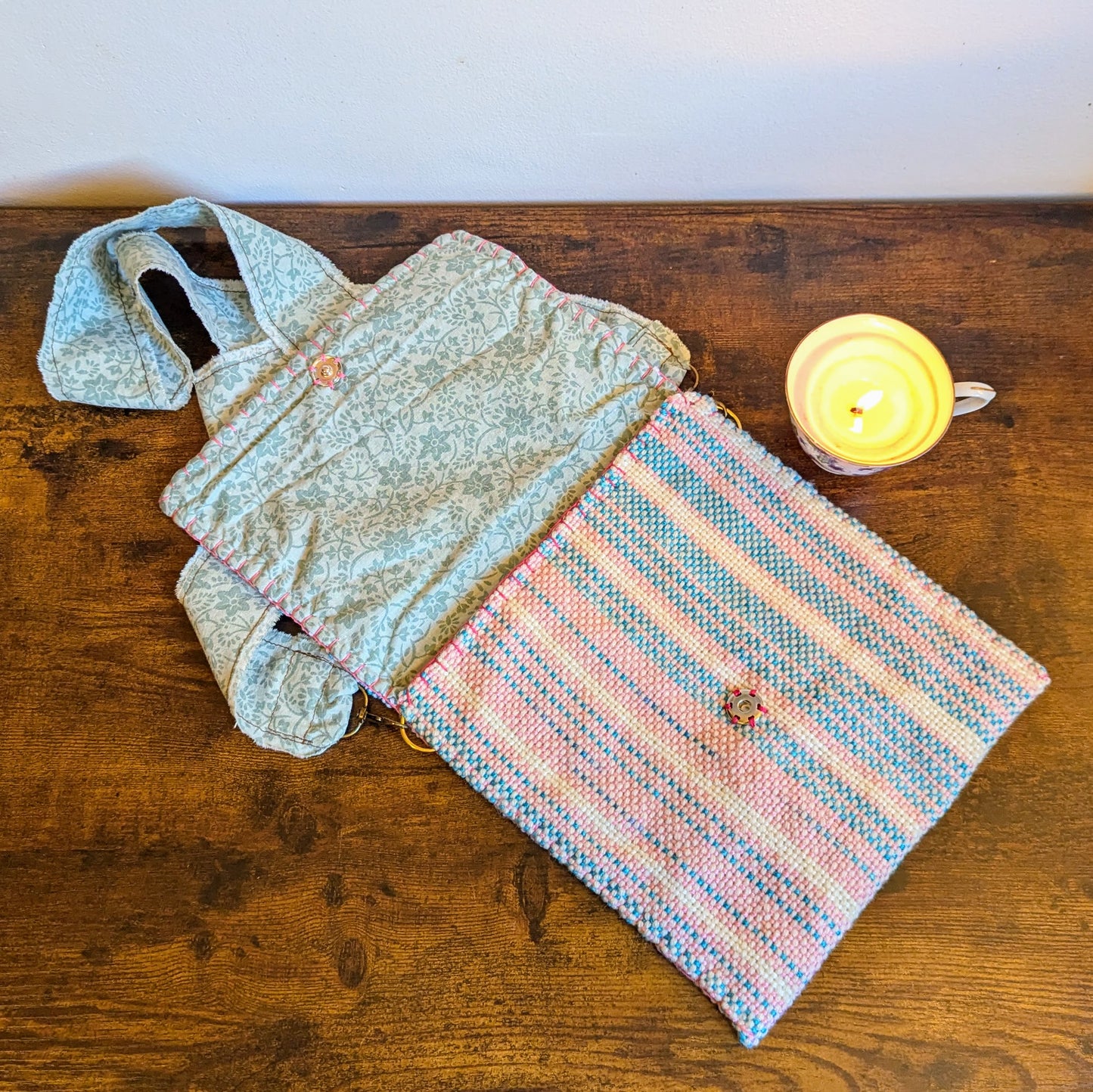 Trans Pride Ebony Stripe Button Handwoven Handbag