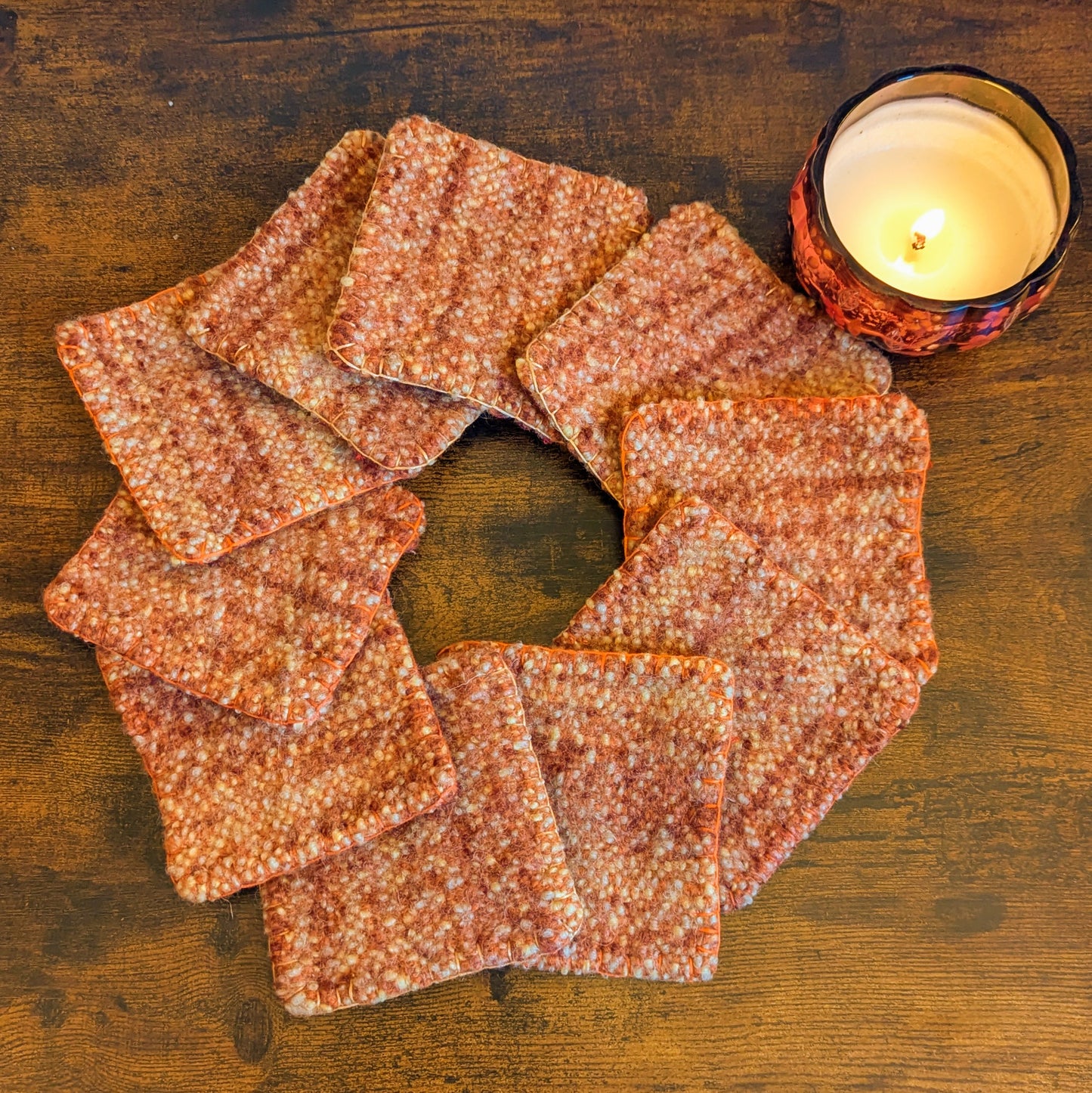 Orange Tweed Handwoven Felted Coasters