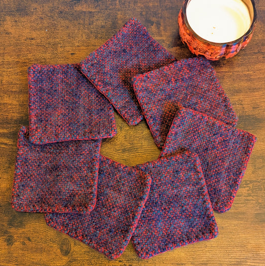 Scarlet and Purple Handwoven Felted Coasters