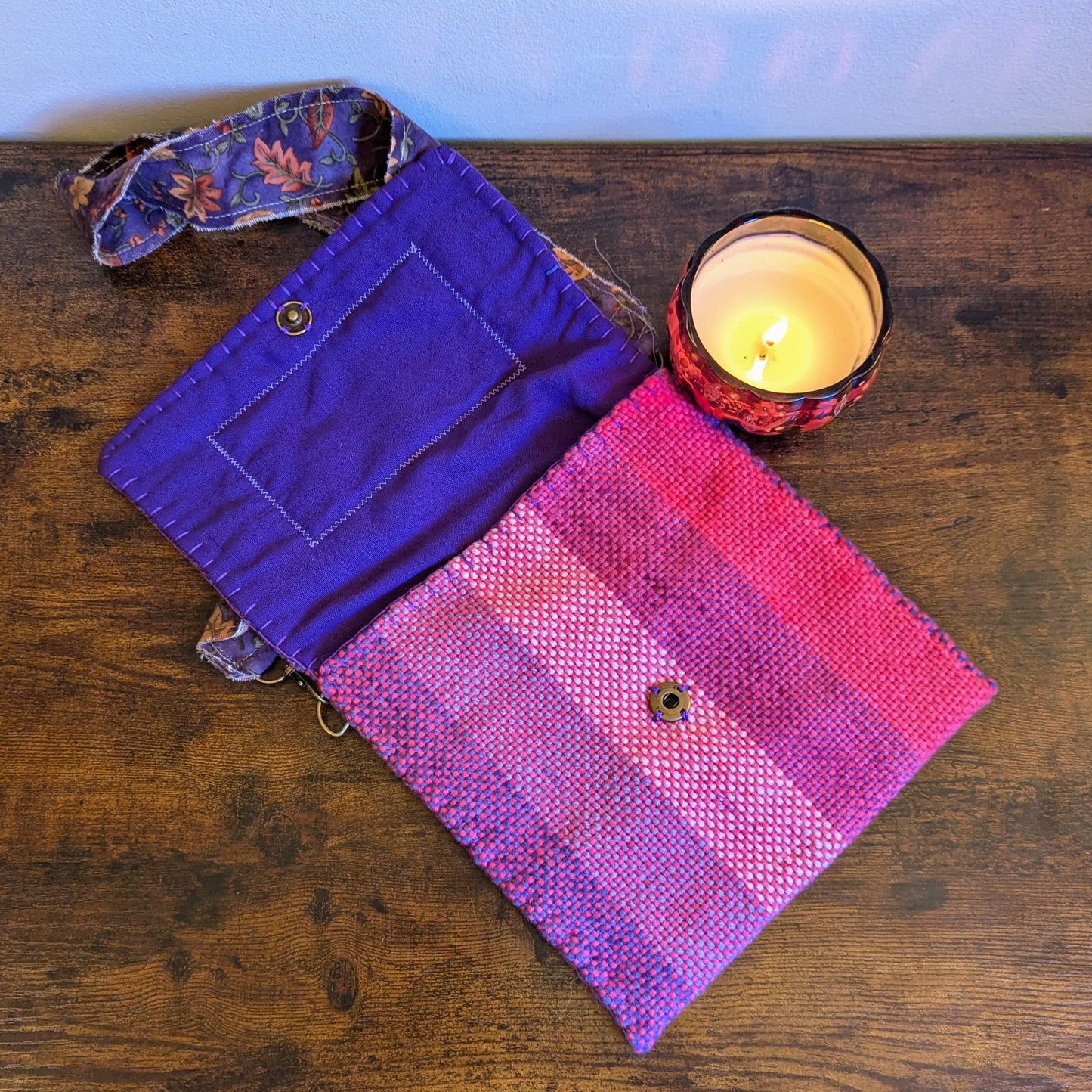 Art Earth Pink and Purple Handwoven Shoulderbag