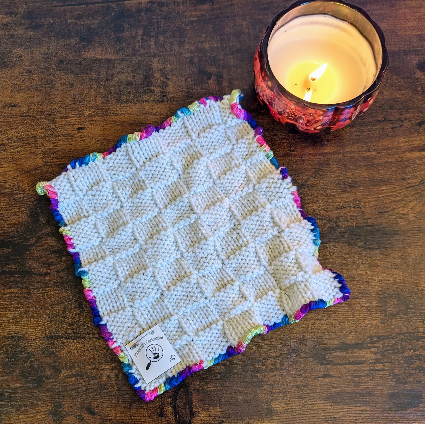 Rainbow Ribbon Trimmed Knit Washcloth