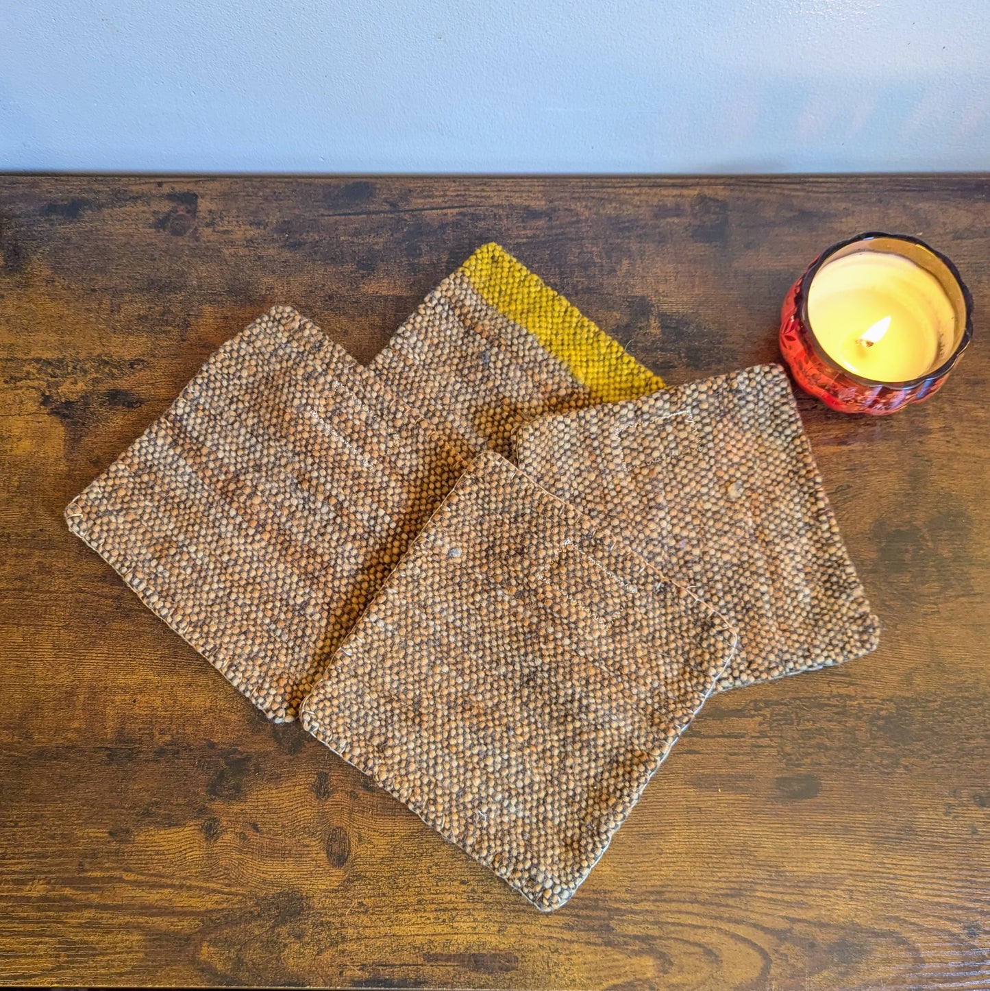 Beech Leaves Handwoven and Felted Wool Trivets