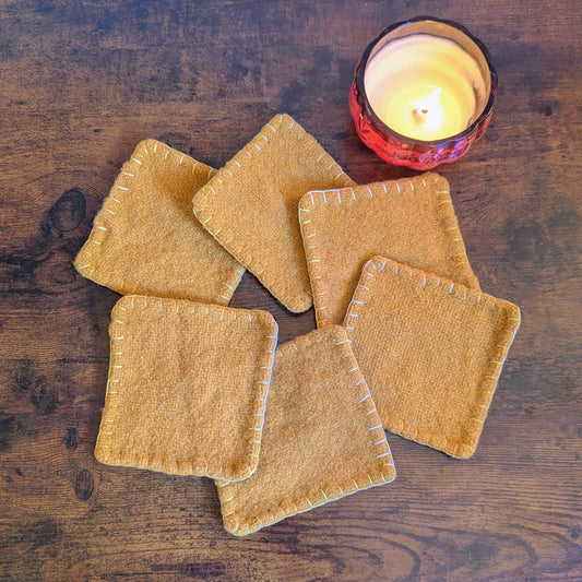 Goldenrod Yellow Handwoven and Felted Coasters