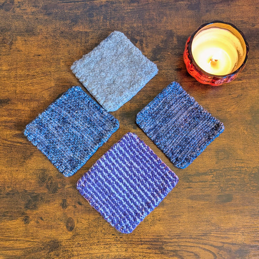 Cool Tone Handwoven and Felted Coasters