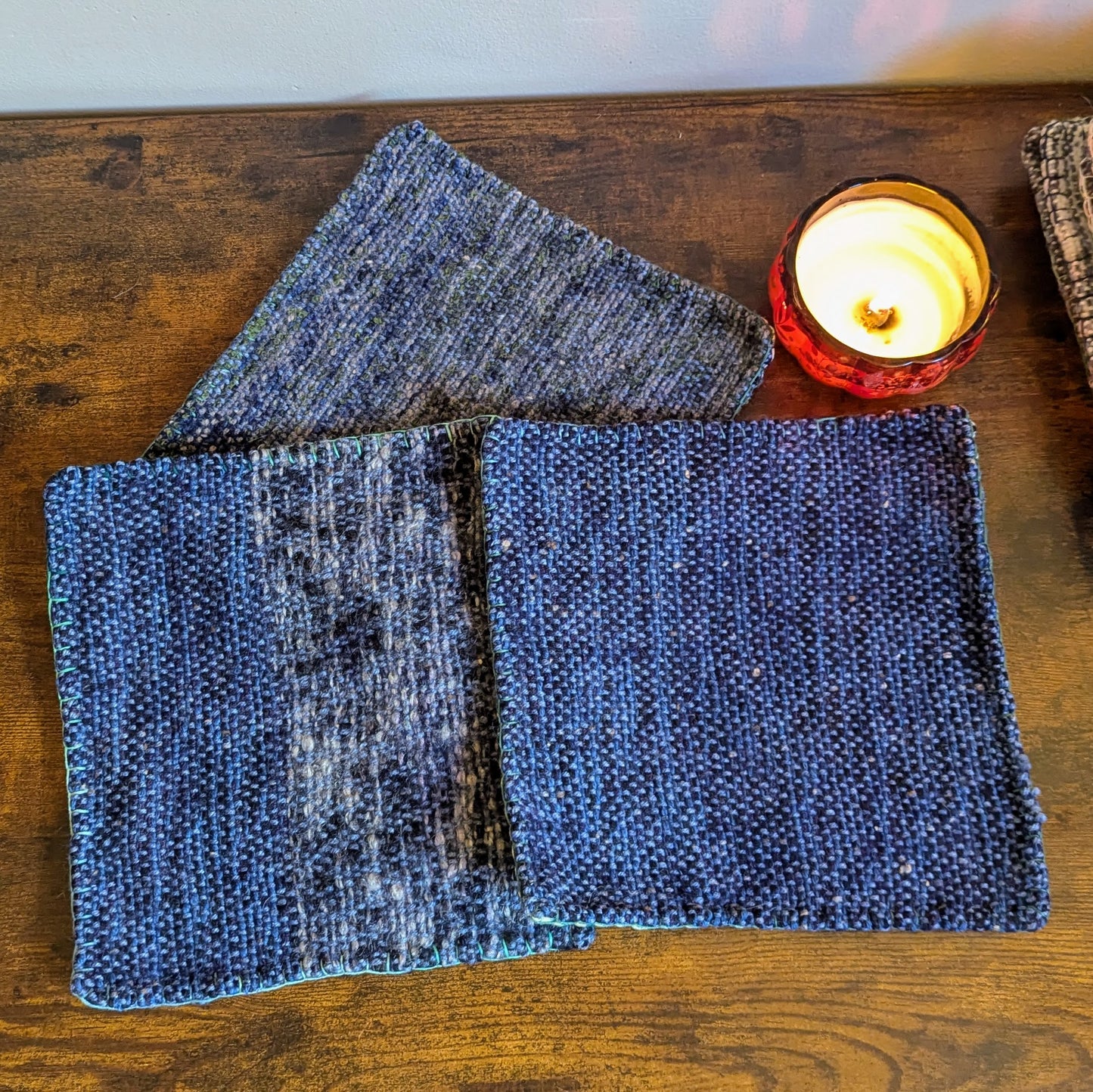 Large Blue Toned Handwoven and Felted Wool Trivets