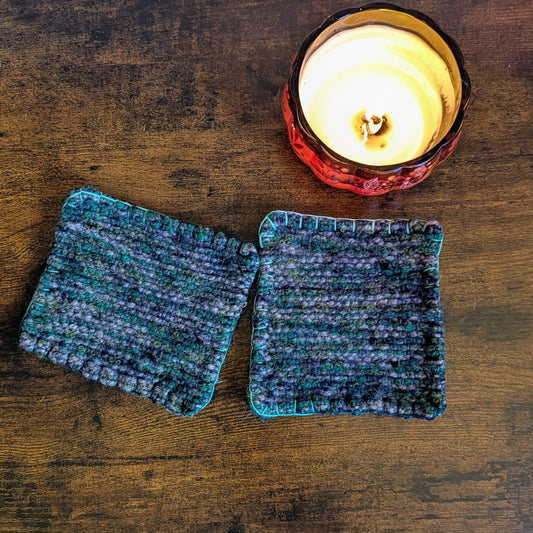 Blue Green Handwoven and Felted Coasters