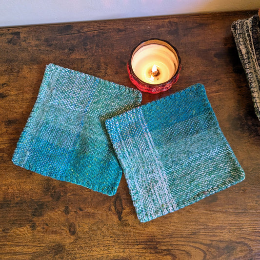 Aqua Handwoven and Felted Wool Trivets
