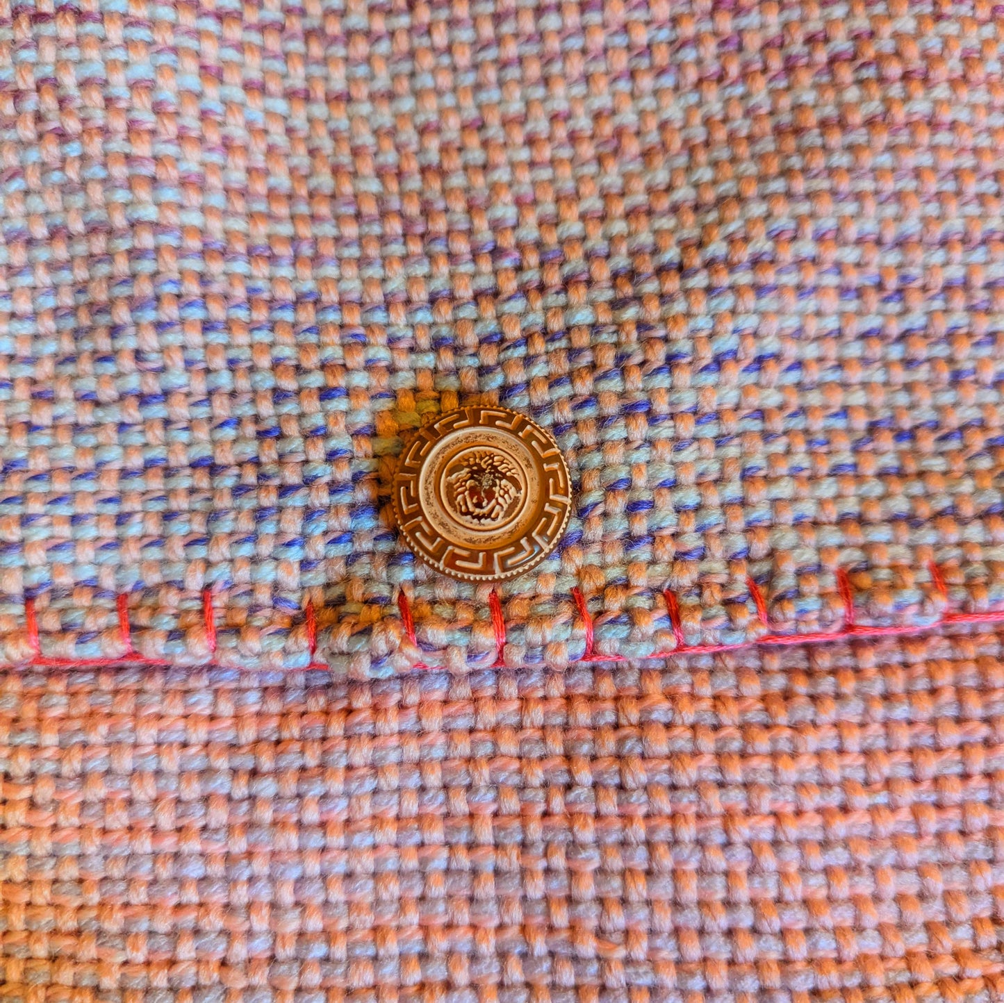 Faded Medusa Button Handwoven Pink Shoulder Bag