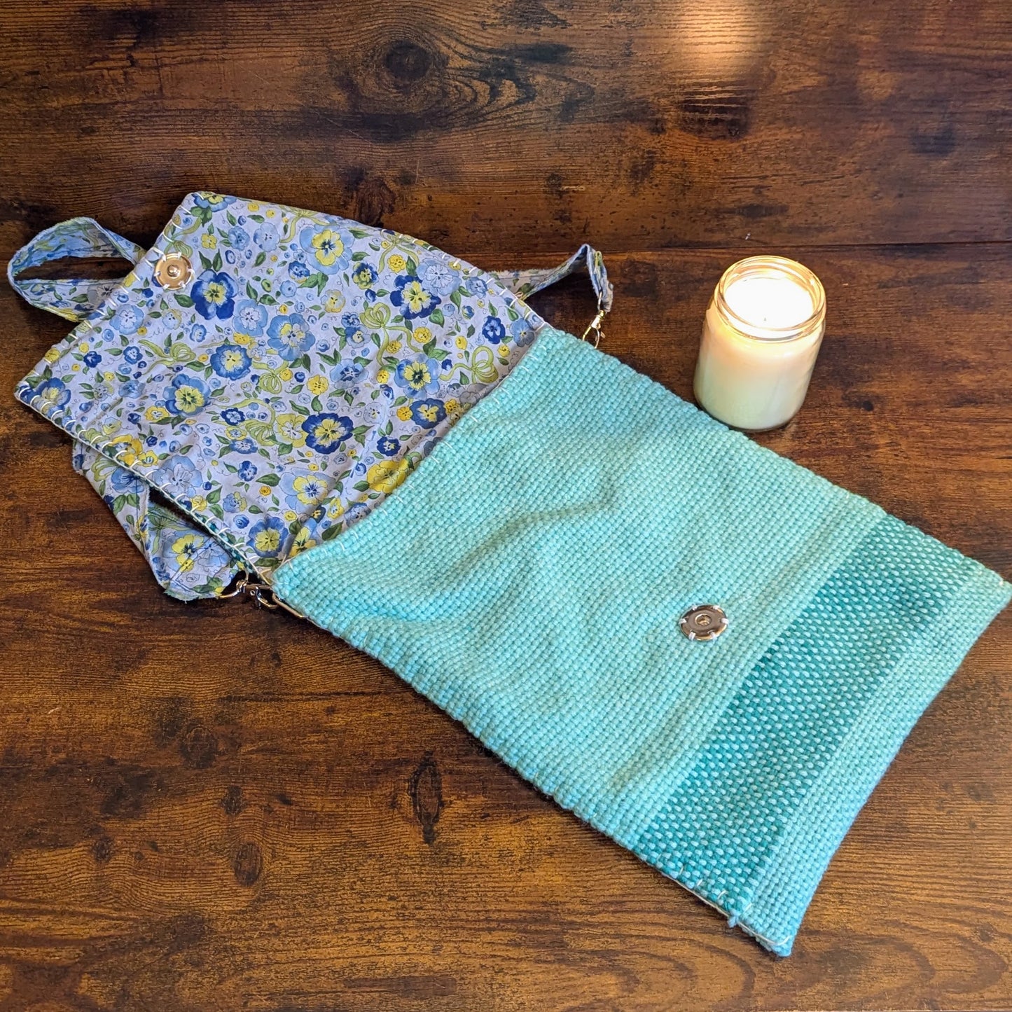 Oceanblue Pansy Handwoven Shoulder Bag