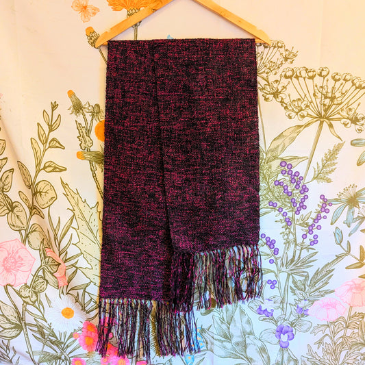 Flashy Pink and Black Mohair Handwoven Scarf